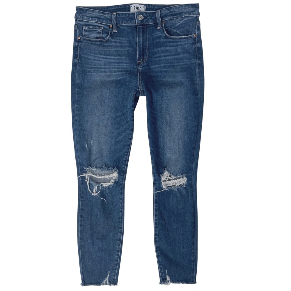PAIGE Verdugo Ankle Jeans 31 12 Distressed 90s Indie Skinny Straight Mid Rise